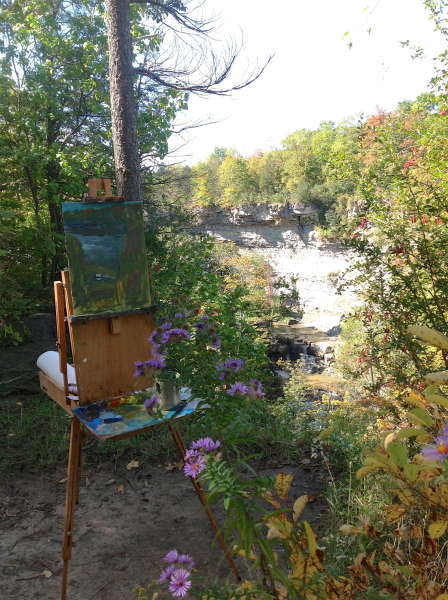 Oil painting with a French easel